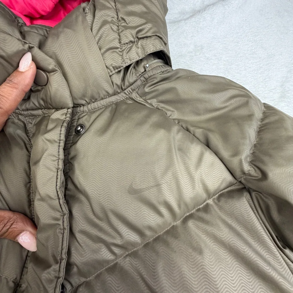 Vtg Y2K Nike Olive Green Down Feather Puffer Jacket Girls XL (16-18) Winter